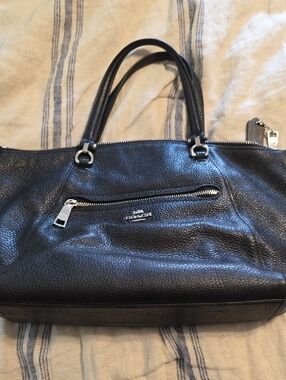 Coach Black Pebbled Leather Satchel with Silver Accents